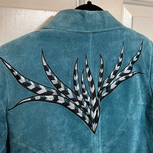 Vintage Turquoise Embroidered Leather Jacket - Bob Mackie Wearable Art